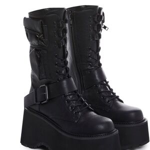 Dolls Kill Current Mood Vegan Leather Platform Boots Black Size 9